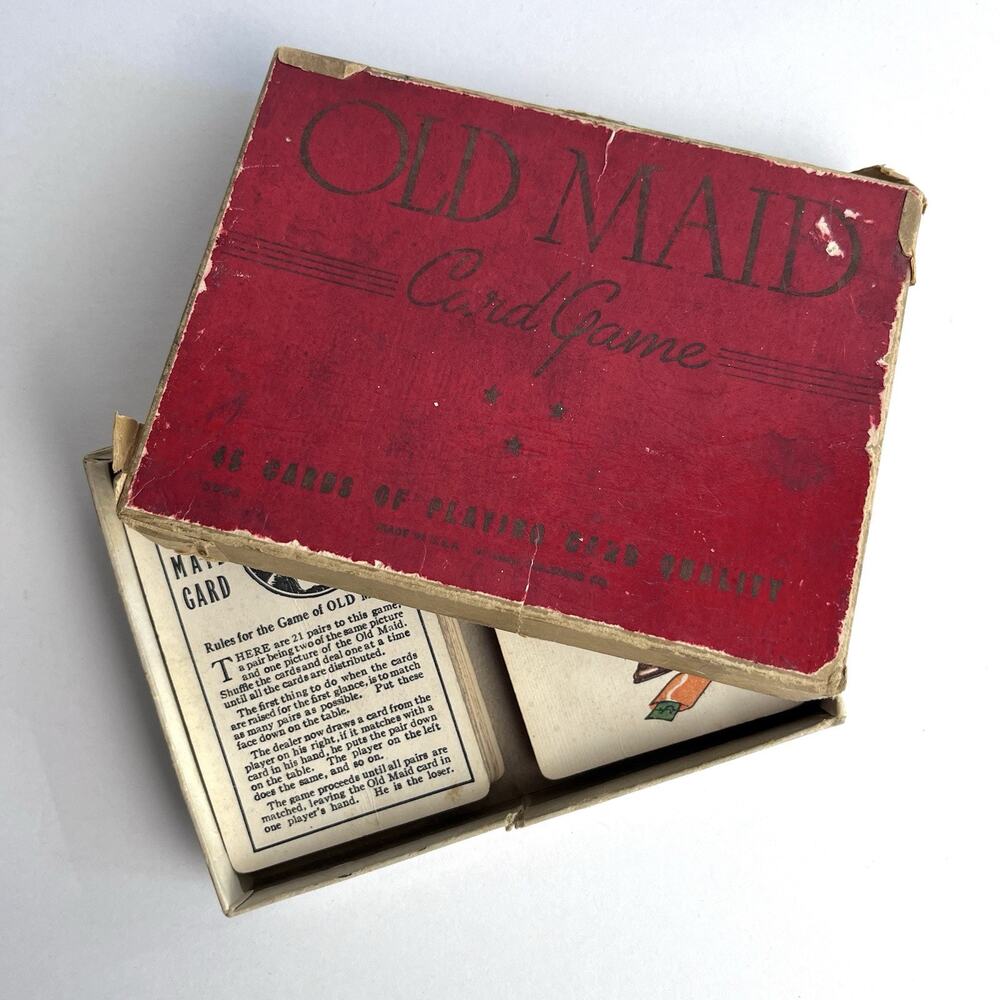 VTG Whitman 1920s Old Maid Playing Card Set 21 Pairs 1 Maid 1 Instruction Card